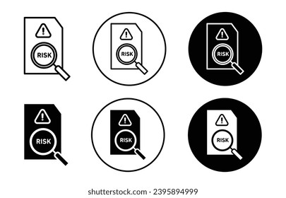 Risk icon. risky data report analysis or examination symbol set. danger or error in research document paper vector line logo. avoid risk in investment sign