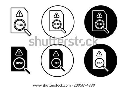 Risk icon. risky data report analysis or examination symbol set. danger or error in research document paper vector line logo. avoid risk in investment sign