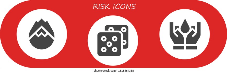 risk icon set. 3 filled risk icons.  Simple modern icons about  - Forest fire, Dice, Insurance