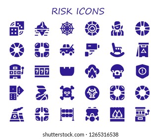  risk icon set. 30 filled risk icons. Simple modern icons about  - Dices, Iceberg, Spider web, Casino, Croupier, Lifesaver, Damage, Security camera, Retirement, Danger, Slot machine