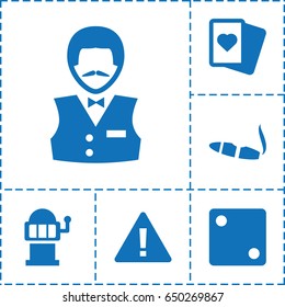 Risk icon. set of 6 risk filled icons such as dice, casino boy, spades, cigarette, slot machine