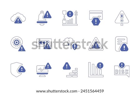 Risk icon set. Duotone style line stroke and bold. Vector illustration. Containing warning, high temperature, cloud, alert, risk, money, risk assessment, interruption, danger, diagnostic.