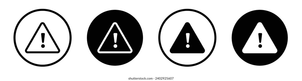 Juego de iconos de riesgo. símbolo vector de alerta de advertencia importante. señal de peligro de triángulo de atención. icono de aviso de amenaza de peligro. icono de la marca de advertencia de señal de error en un estilo con relleno y delineado negro.