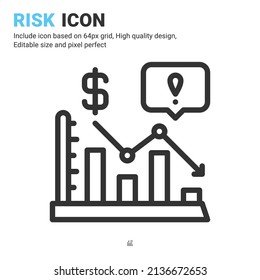 Risk icon vector with outline style isolated on white background. Vector illustration bankrupt sign symbol icon concept for digital business, finance, industry, company, apps and all project