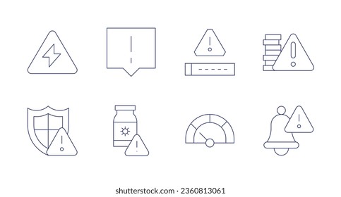 Risk icons. editable stroke. Containing risk management, voltage, warning, financial risk, interruption, password, risk.