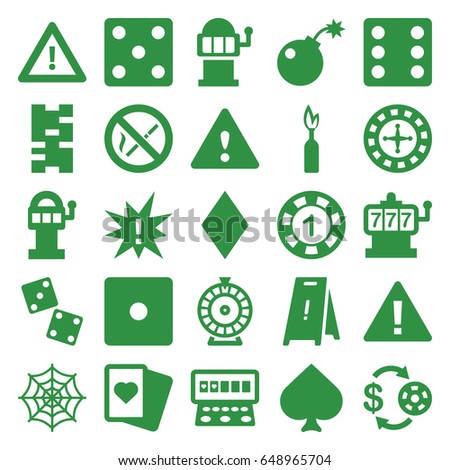 Risk icons set. set of 25 risk filled icons such as spades, diamonds, roulette, slot machine, casino chip and money, 1 casino chip, dice, spider web, wet floor, warning