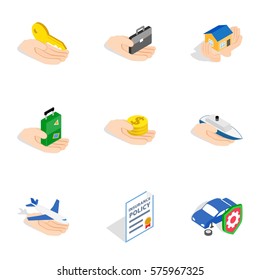 Risk icons set. Isometric 3d illustration of 9 risk vector icons for web