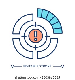 Risk identification RGB color icon. Target with exclamation mark focused on potential danger. Security technology. Isolated vector illustration. Simple filled line drawing. Editable stroke