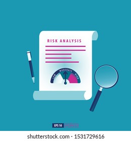 Risk Illustration. risk document with magnify and pen. Business background vector