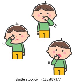 Risk of infection. Boy who touch the face (eyes, nose, mouth) with their hands / With Lines