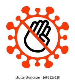 El riesgo de infección no toca el signo, el Coronavirus y el signo de Parada de Mano en blanco.