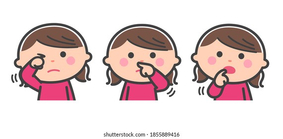 Risk Of Infection. Girl Who Touch The Face (eyes, Nose, Mouth) With Their Hands / With Lines