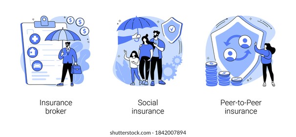 Risk Insurance Abstract Concept Vector Illustration Set. Insurance Broker, Social And Peer-to-peer Paid Benefit, Emergency Risk, Unemployment And Income Loss, Pension Trust Fund Abstract Metaphor.