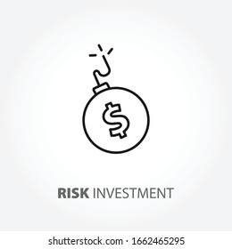 RISK INVESTMENT Line Icon. Money Lost Icon
