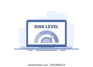 Risk Level Concept. Risk Assessment. Laptop with Risk Scale. Analyze the level of potential danger, control or limit losses. Flat Vector Illustration Design on background.