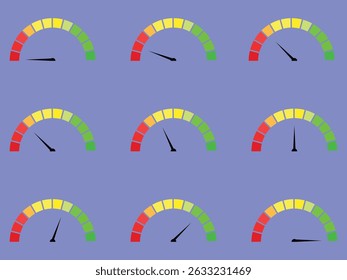 Medidor de nivel de riesgo con gradiente de color de verde a rojo, que indica riesgo bajo, Mediano y alto, ideal para imágenes de análisis de finanzas, seguros, ciberseguridad y seguridad.