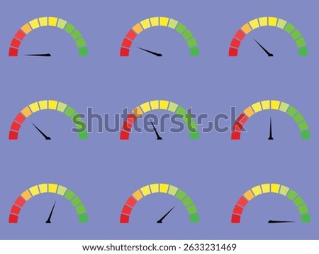 Risk level gauge with color gradient from green to red, indicating low, medium, and high risk—ideal for finance, insurance, cybersecurity, and safety analysis visuals.
