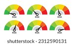 risk level speedometer symbol set on white background. dial indicator low medium and high. vector illustration flat design.