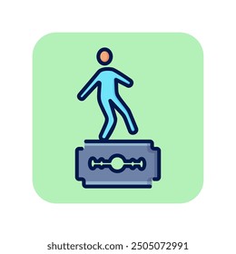 Risk line icon. Businessman, man, razor, edge. Business concept. Can be used for topics like risk management, danger, challenge