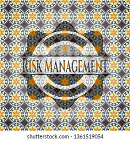 Risk Management arabic badge background. Arabesque decoration.