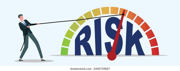 Risk management and Risk Assessment level data in speed meter of a fuel meter with person manager Risk meter for Risks management. Business hazards and business risks in business management analysis