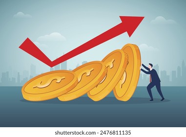 Risk management. Business and finance protection, crisis management. Effective businessman help, support company avoiding dominoes effect in economic crisis. Vector