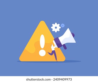 risk management. business risk. notification or warning of danger and megaphone. used a megaphone to warn. flat illustration concept design. graphic elements. vector