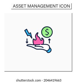 Risk management color icon. Identification, evaluation and risk prioritization. Hand in fire. Help to resolve problems.Asset management concept. Isolated vector illustration