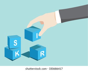 Risk Management concept, hand of a man managing the boxes with message RISK  