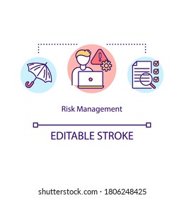 Risk management concept icon. Danger reduction in information technology. Corporate project manager idea thin line illustration. Vector isolated outline RGB color drawing. Editable stroke