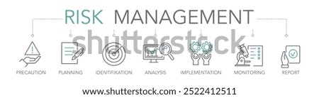 Risk management concept. Keywords and editable thin line vector icons two-tone