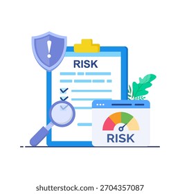 Risk Management concept. A professional evaluating financial uncertainties, Navigating market dynamics. Vector illustration.