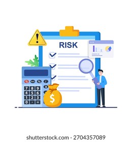 Risk Management concept. A professional evaluating financial uncertainties, Navigating market dynamics. Vector illustration.