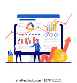 Risk management concept with tiny character. Employees developing a strategy to minimize potential business losses flat vector illustration. Can use for web banner or landing page idea.