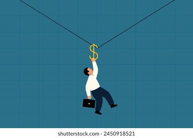 Risk management control or assessment on uncertainty. Financial Loss Strategies During Economic Downturn. Businessman About to Fall from Financial Graph. Vector Illustration