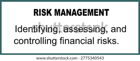 Risk management definition sheet emblem banner vector illustration isolated. Economy education. Business knowledge management skills. Financial school. Identifying and controlling financial risks.