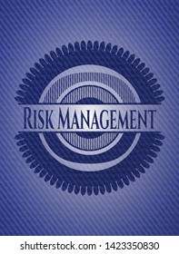 Risk Management emblem with jean texture. Vector Illustration. Detailed.