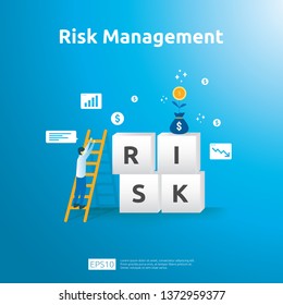 Risk Management and financial identifying. evaluating and challenge in business prevent protect. company performance analysis concept. Idea of business and market in flat design vector illustration.