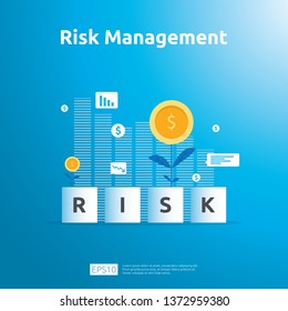 Risk Management and financial identifying. evaluating and challenge in business prevent protect. company performance analysis concept. Idea of business and market in flat design vector illustration.