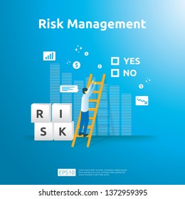 Risk Management and financial identifying. evaluating and challenge in business prevent protect. company performance analysis concept. Idea of business and market in flat design vector illustration.