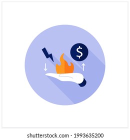 Risk management flat icon. Identification, evaluation and risk prioritization. Hand in fire. Help to resolve problems.Asset management concept. Vector illustration