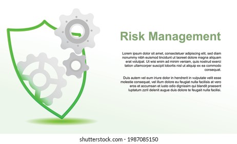 risk management. gears come out form the shield. with dummy text.simple modern vector illustration