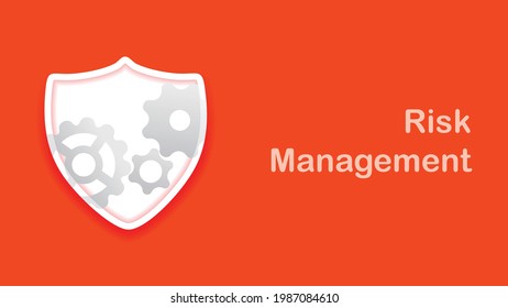 risk management. gears in shield. with copy smace and big text.simple modern vector illustration