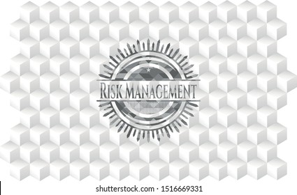 Risk Management grey emblem with cube white background