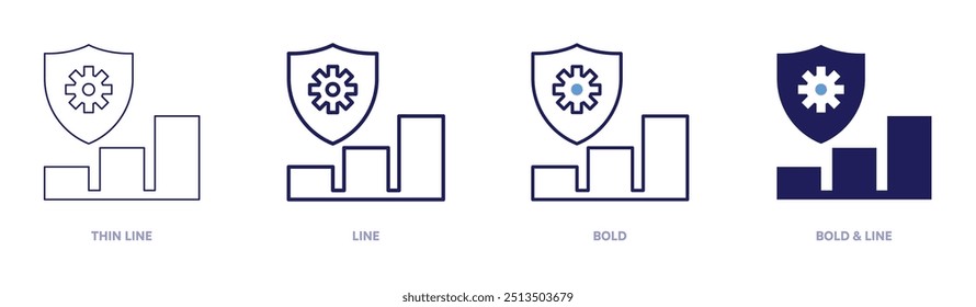 Risikomanagement-Symbol in 4 verschiedenen Stilen. Dünne Linie, Linie, Fett und Fette Linie. Duotone-Stil. Bearbeitbarer Strich.