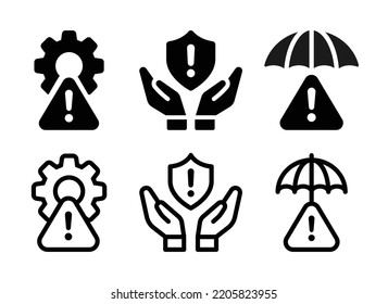 Risk management icon set. Business problem, issue and warning sign. Vector illustration.