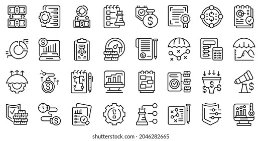 Risk management icons set outline vector. Company enterprise. Business corporate