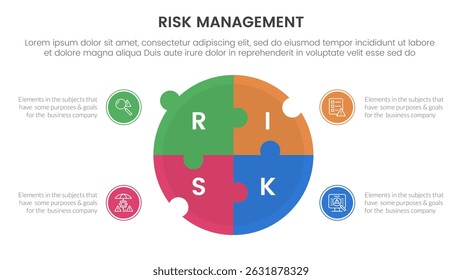 risk management infographic with 4 point stage template with big circle puzzle jigsaw shape for slide presentation vector