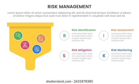 risk management infographic with 4 point stage template with bold funnel box for slide presentation vector