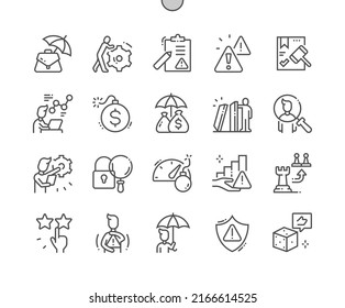 Risk management. Legal document. Risk level. Project manager. Pixel Perfect Vector Thin Line Icons. Simple Minimal Pictogram